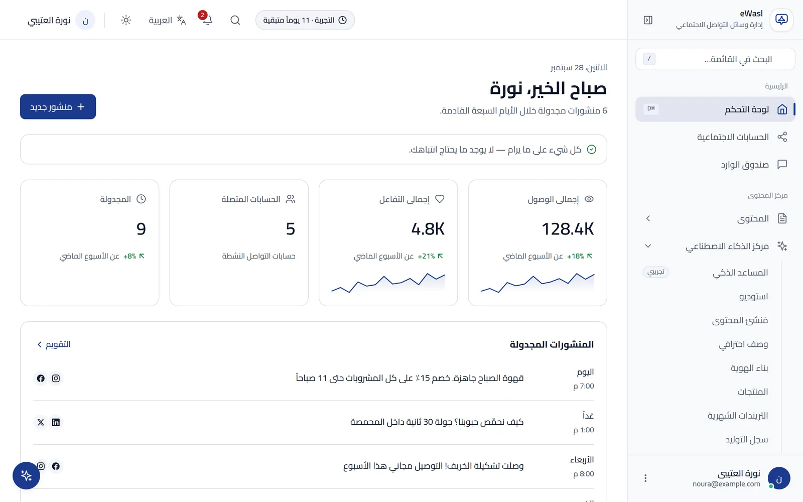 لوحة التحكم — eWasl